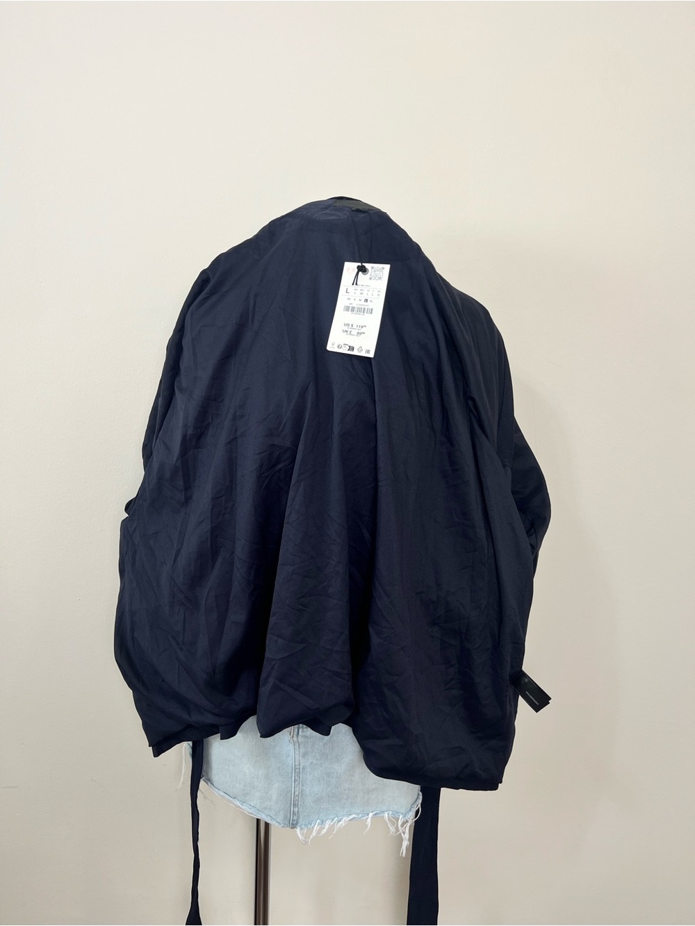 Zara ZW Collection Short Flowy Trench Coat Navy Blue Large NWT Belted Jacket - Picture 13 of 14
